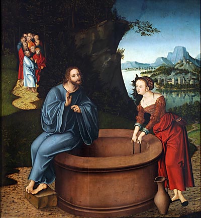 Jesus and the Samaritan woman, by Lucas Cranach the Elder